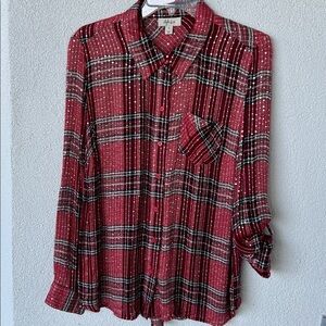 Style & Co. Holiday Plaid Sparkly Top